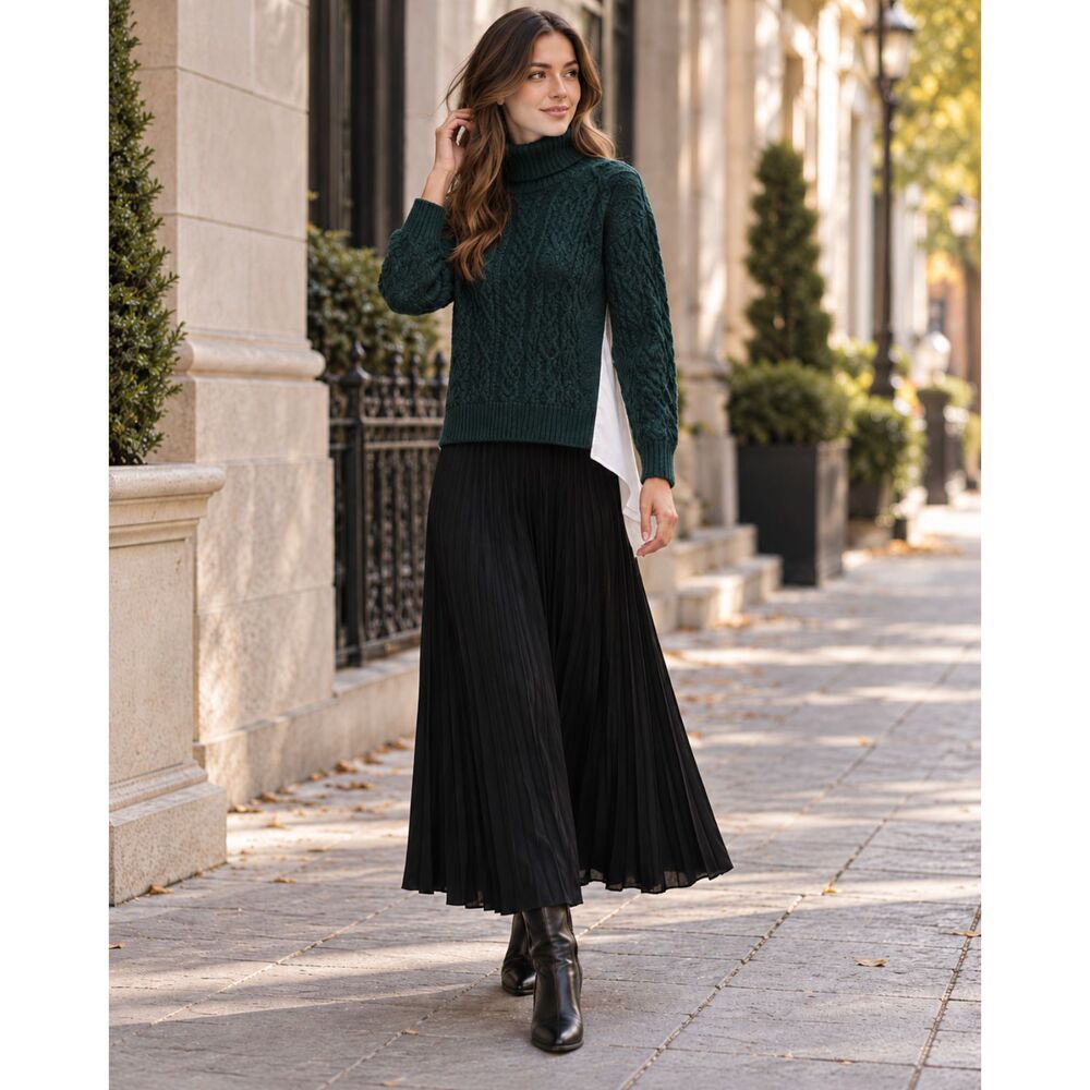 By Anthropologie Mixed Media Turtleneck Cable Sweater Green XXS NWT